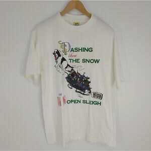 Big Dog Vintage Christmas White Sled Dashing Snow Tee Shirt Size XL